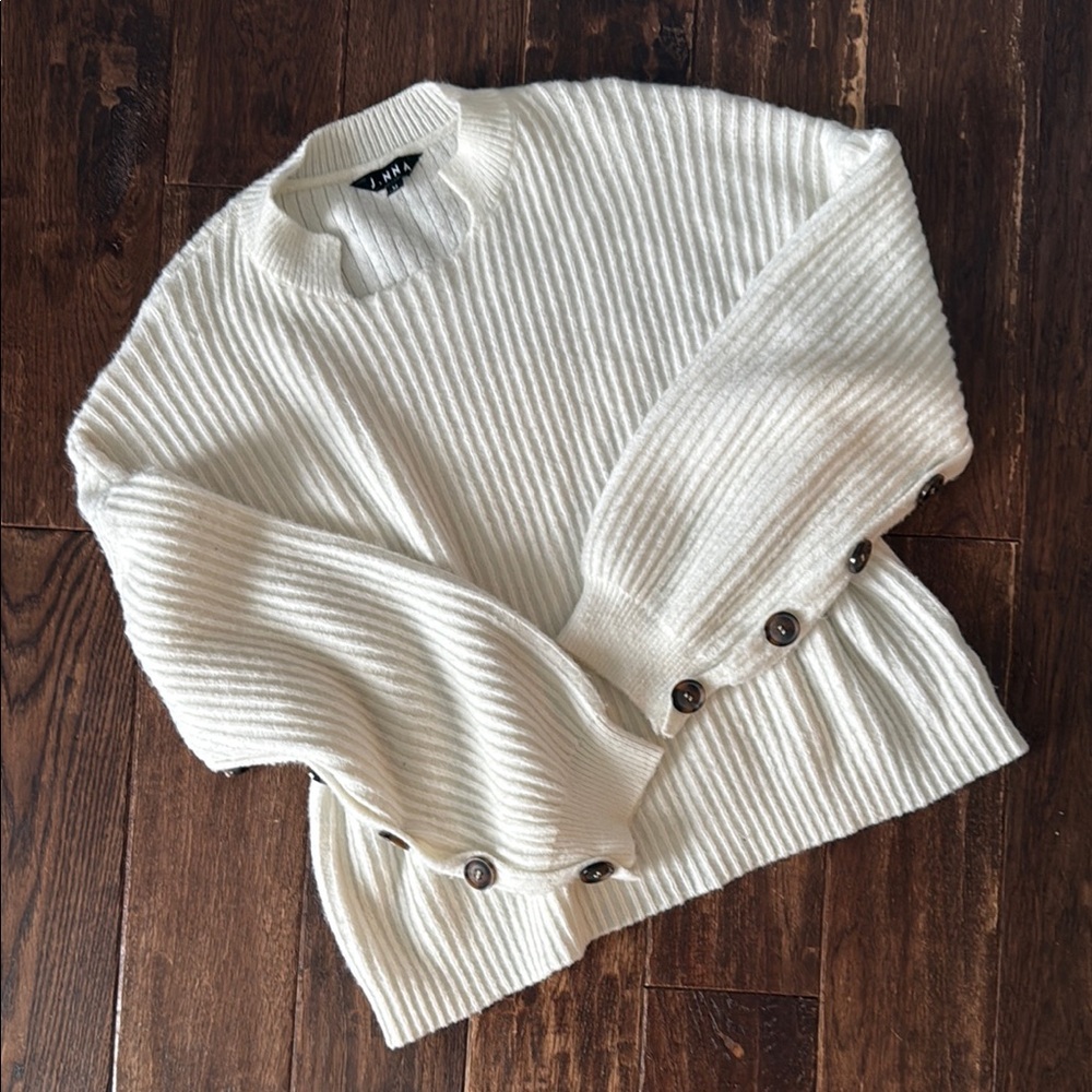 Cream Chunky Knit Crew Neck Sweater